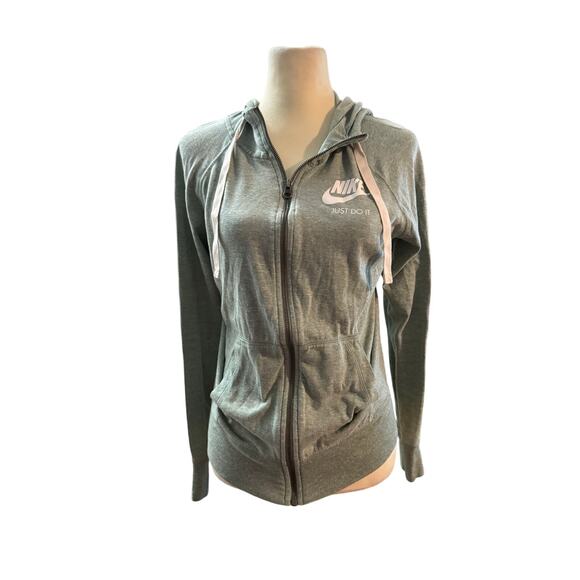 Nike Sweatshirt Full Zip Hood Drawstring Green Long Sleeve Women Medium - Picture 1 of 6